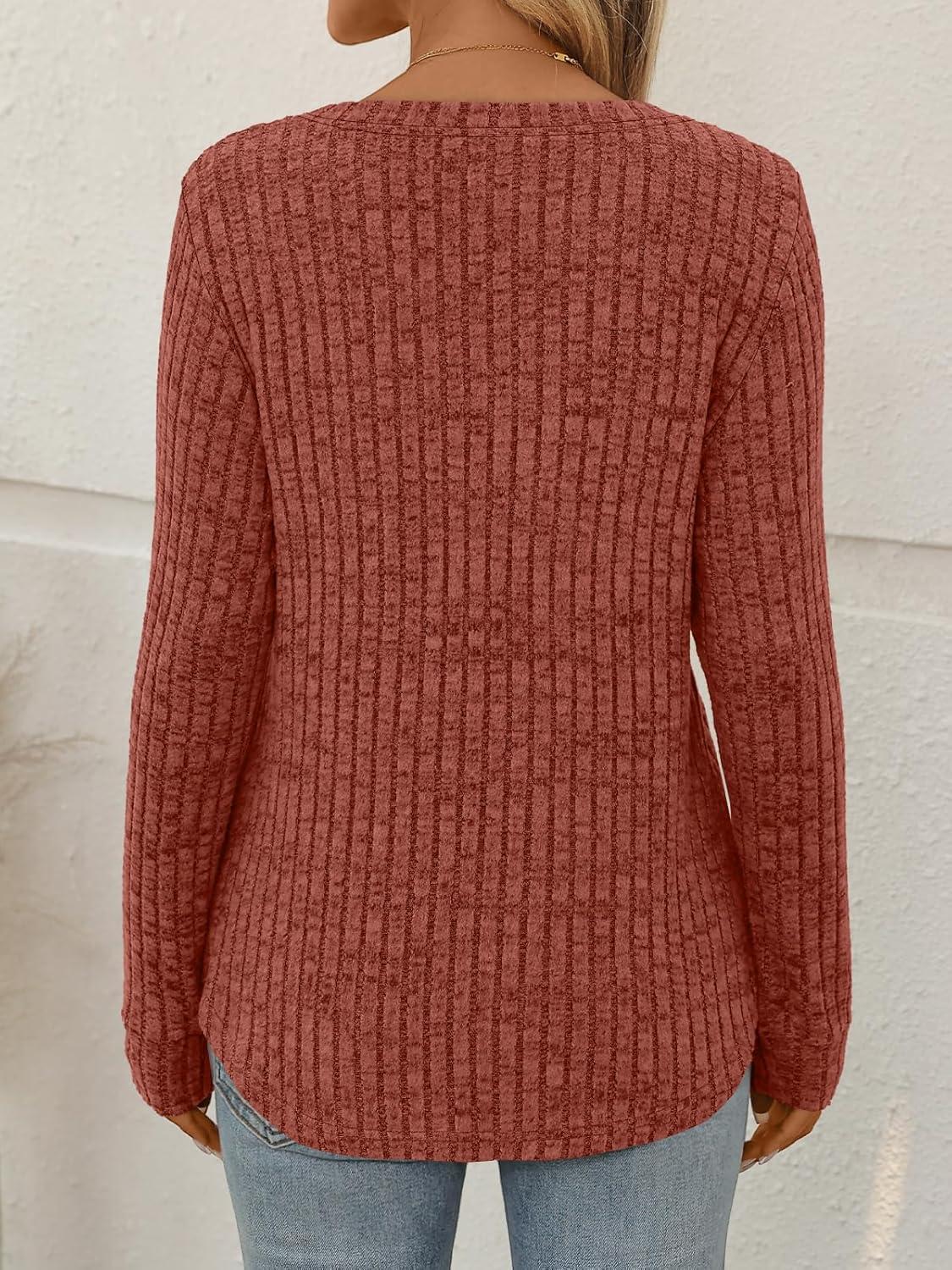 imageAUTOMET Womens V Neck Long Sleeve Shirts Casual Lightweight Tunic Sweaters Fall Fashion Tops Trendy Dressy Clothes 2025Maple