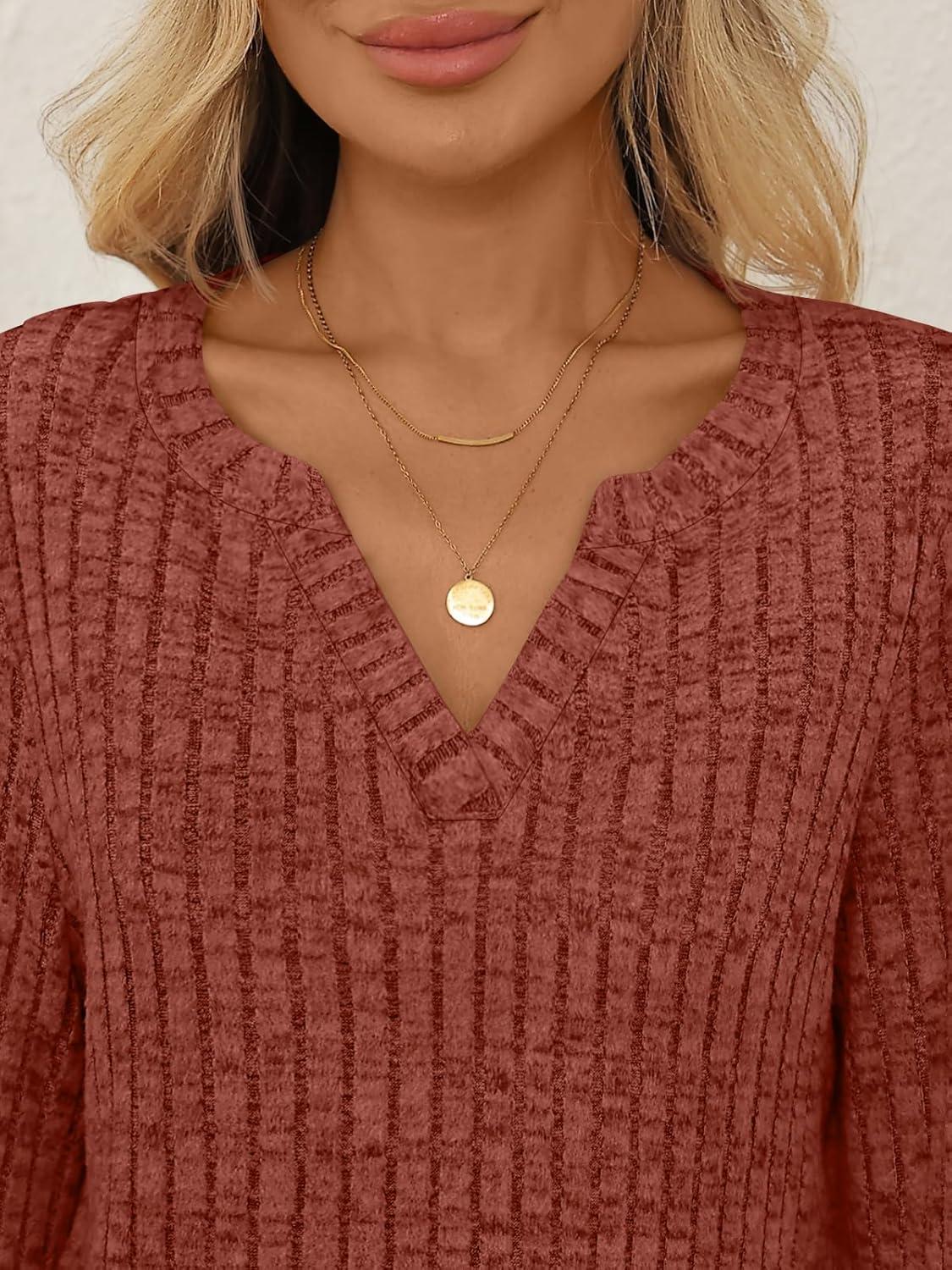 imageAUTOMET Womens V Neck Long Sleeve Shirts Casual Lightweight Tunic Sweaters Fall Fashion Tops Trendy Dressy Clothes 2025Maple