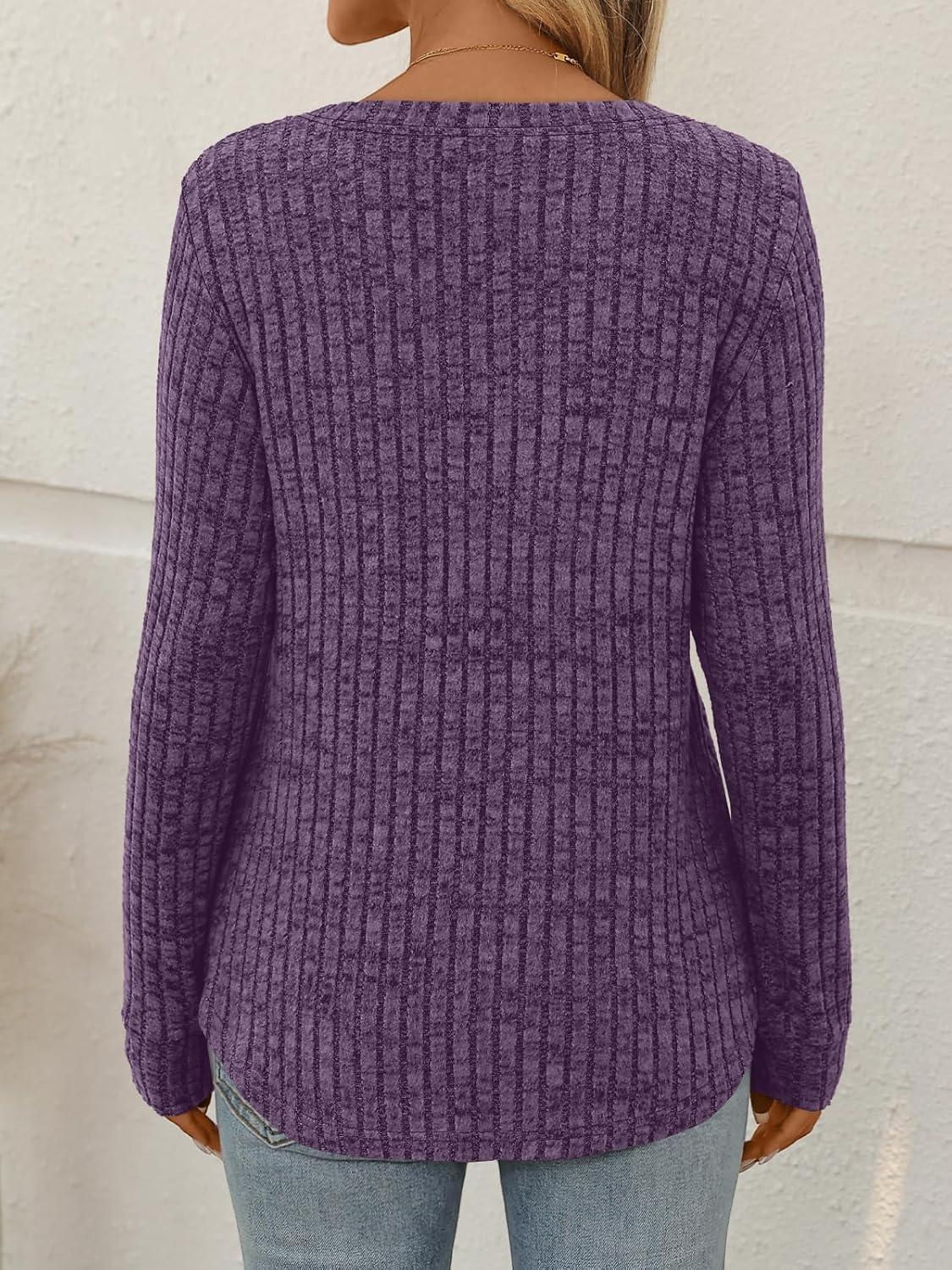 imageAUTOMET Womens V Neck Long Sleeve Shirts Casual Lightweight Tunic Sweaters Fall Fashion Tops Trendy Dressy Clothes 2025Purple