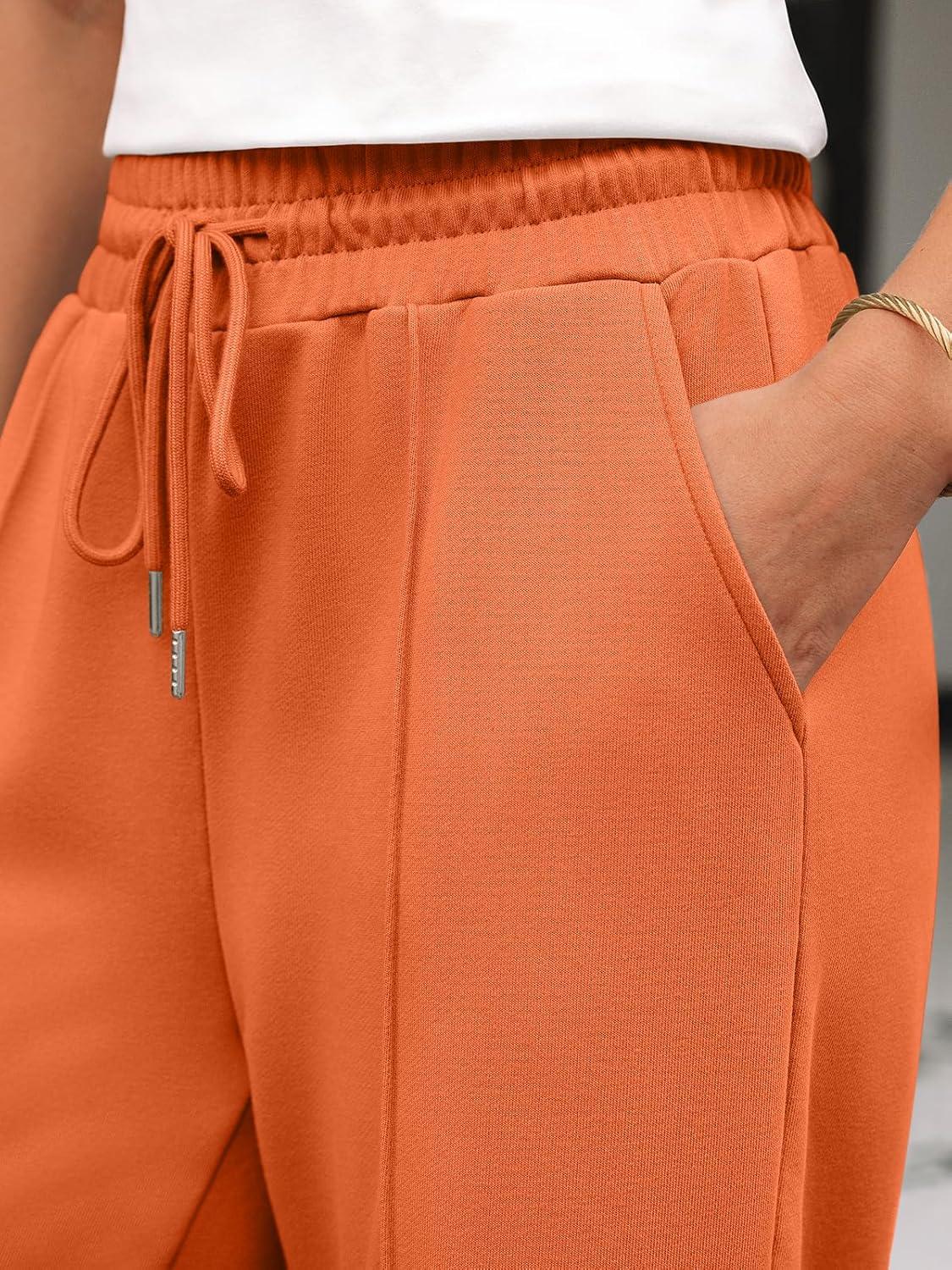 imageAUTOMET Womens Wide Leg Sweatpants Baggy Lounge Travel Pants Fall Fashion Outfits 2025 Winter Clothes JoggersOrange