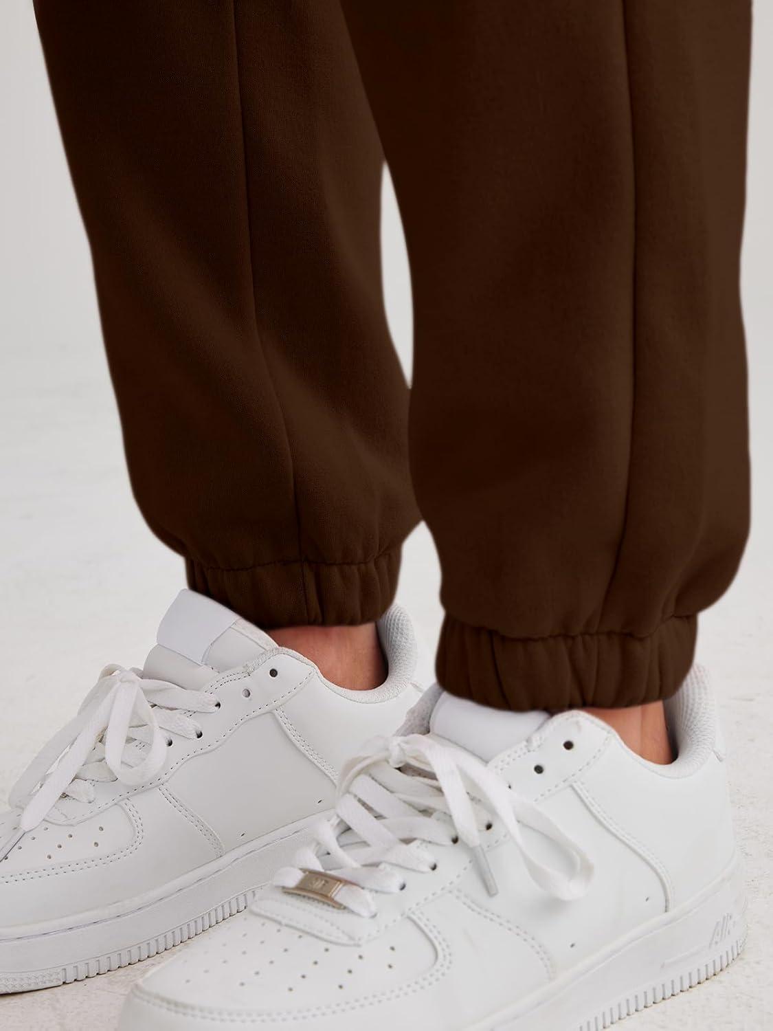 imageAUTOMET Womens Winter Casual Baggy Fleece Lined Sweatpants Fashion High Waisted Joggers Pants Athletic Clothes with PocketsBrown