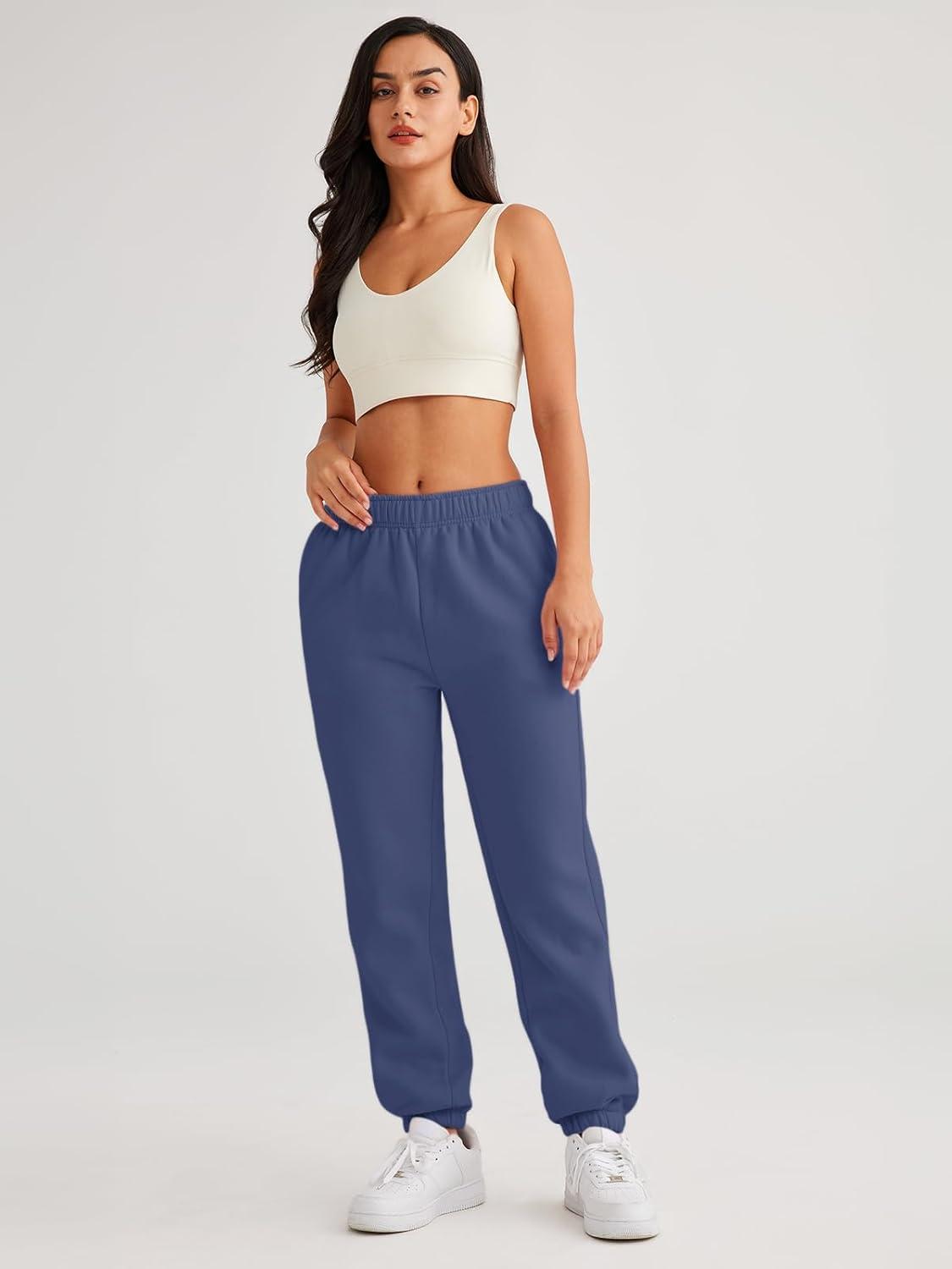 imageAUTOMET Womens Winter Casual Baggy Fleece Lined Sweatpants Fashion High Waisted Joggers Pants Athletic Clothes with PocketsNavy Blue