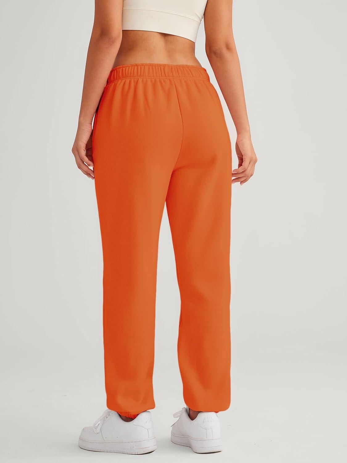 imageAUTOMET Womens Winter Casual Baggy Fleece Lined Sweatpants Fashion High Waisted Joggers Pants Athletic Clothes with PocketsOrange