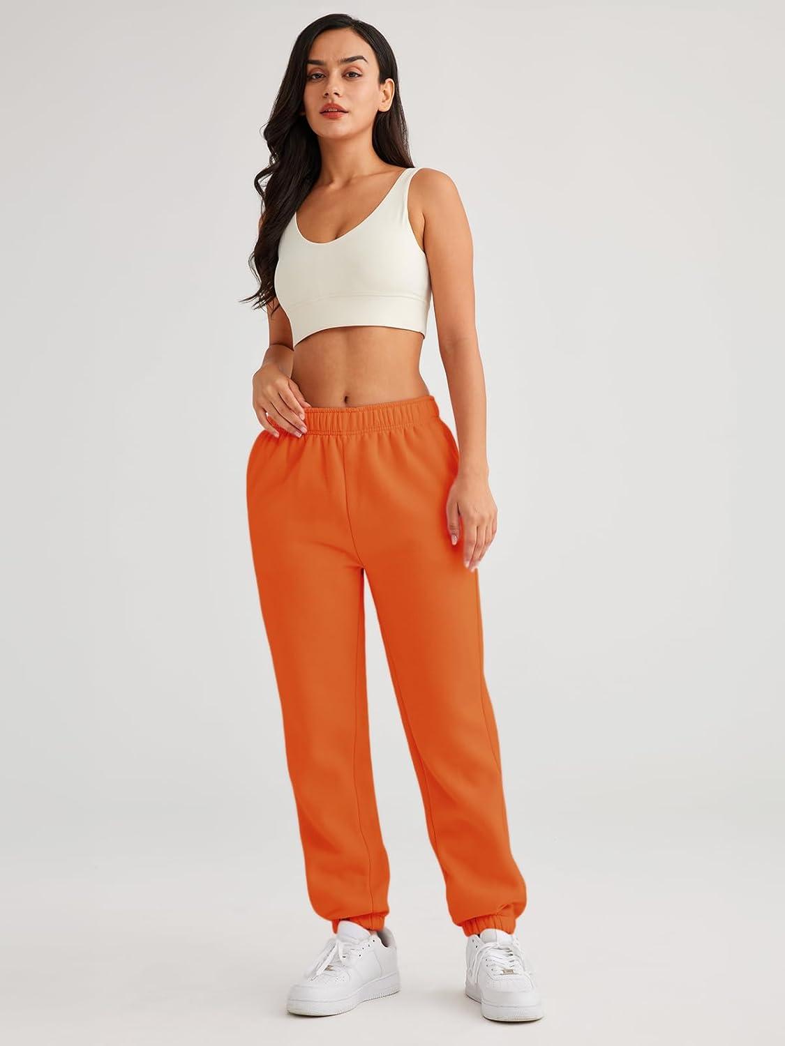 imageAUTOMET Womens Winter Casual Baggy Fleece Lined Sweatpants Fashion High Waisted Joggers Pants Athletic Clothes with PocketsOrange