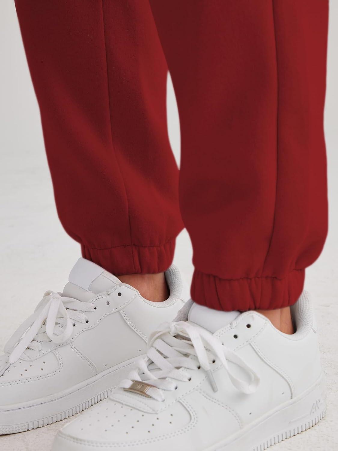 imageAUTOMET Womens Winter Casual Baggy Fleece Lined Sweatpants Fashion High Waisted Joggers Pants Athletic Clothes with PocketsRed