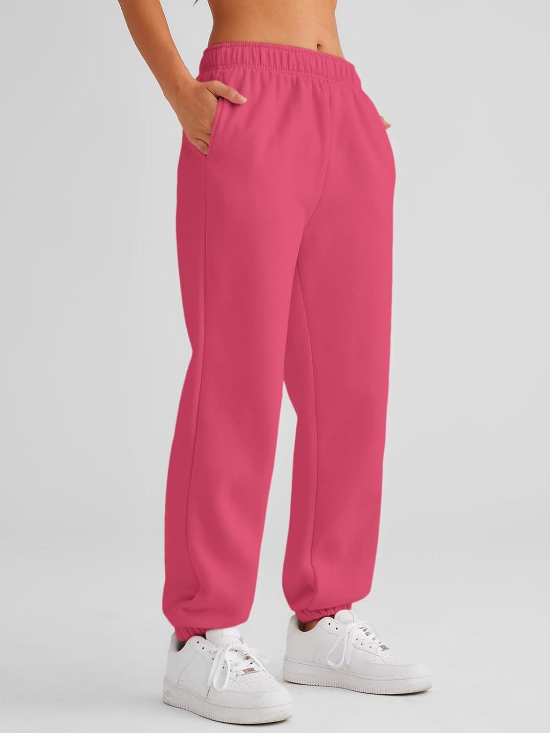 imageAUTOMET Womens Winter Casual Baggy Fleece Lined Sweatpants Fashion High Waisted Joggers Pants Athletic Clothes with PocketsWatermelonred