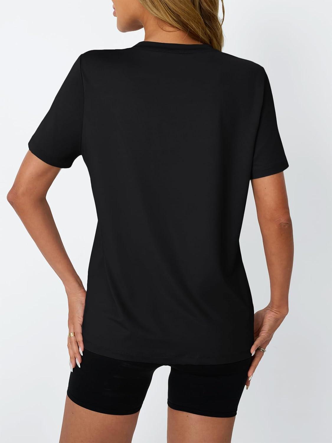 imageAUTOMET Womens Workout Tops Short Sleeve Gym Shirts Summer Athletic Yoga Tshirts Loose Fit Casual Clothes 2025Black