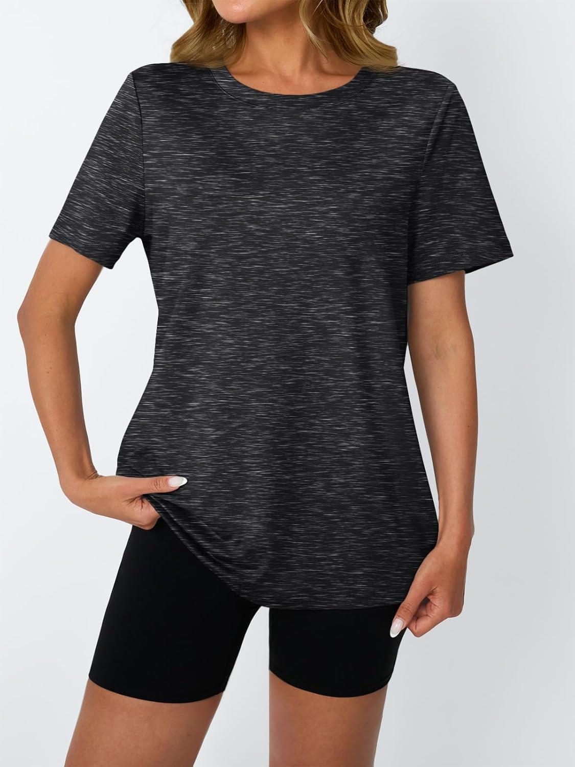 imageAUTOMET Womens Workout Tops Short Sleeve Gym Shirts Summer Athletic Yoga Tshirts Loose Fit Casual Clothes 2025Blackgrey