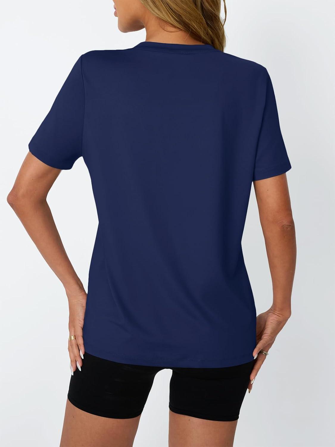 imageAUTOMET Womens Workout Tops Short Sleeve Gym Shirts Summer Athletic Yoga Tshirts Loose Fit Casual Clothes 2025Darkblue