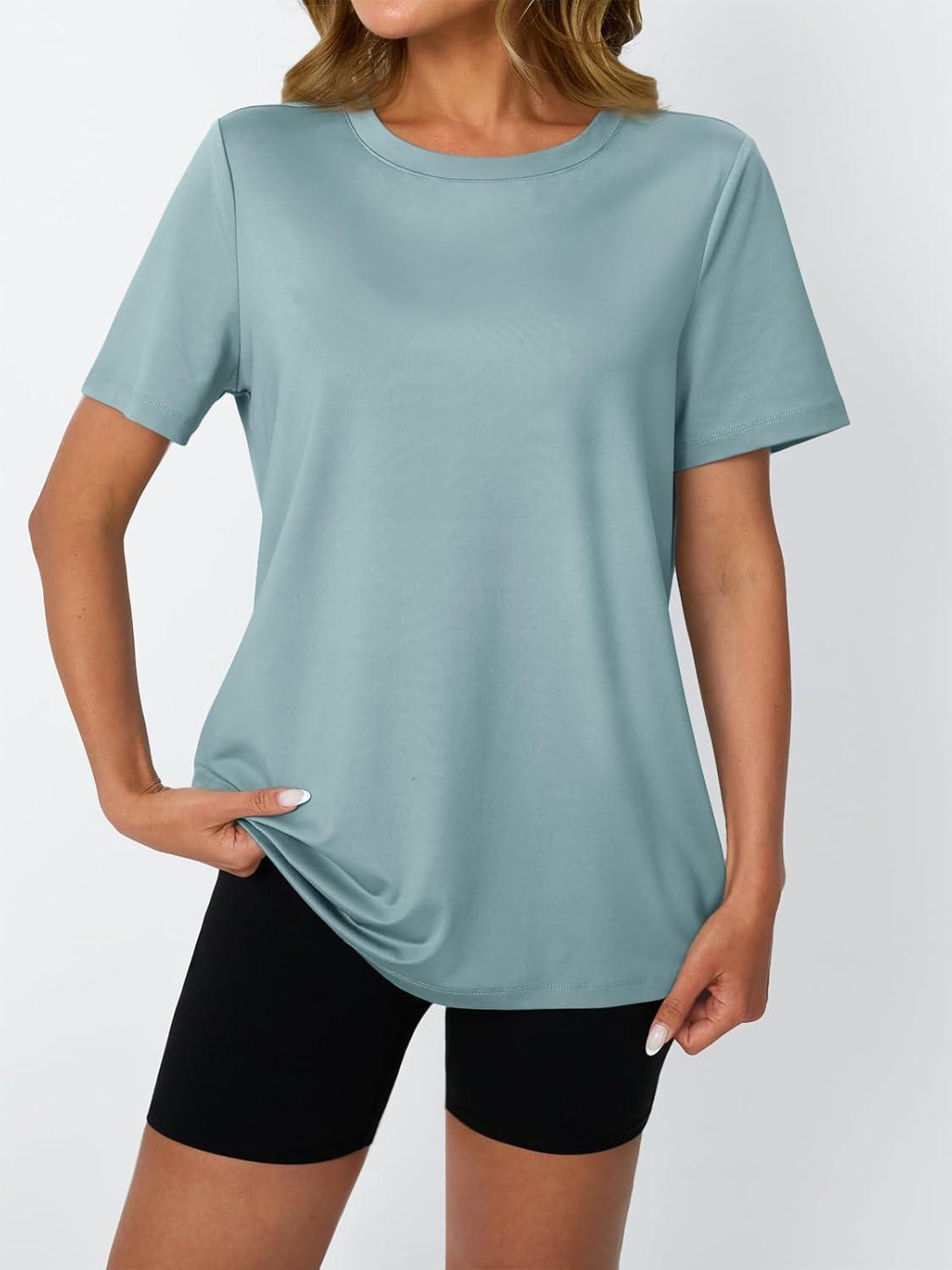 imageAUTOMET Womens Workout Tops Short Sleeve Gym Shirts Summer Athletic Yoga Tshirts Loose Fit Casual Clothes 2025Lakeblue