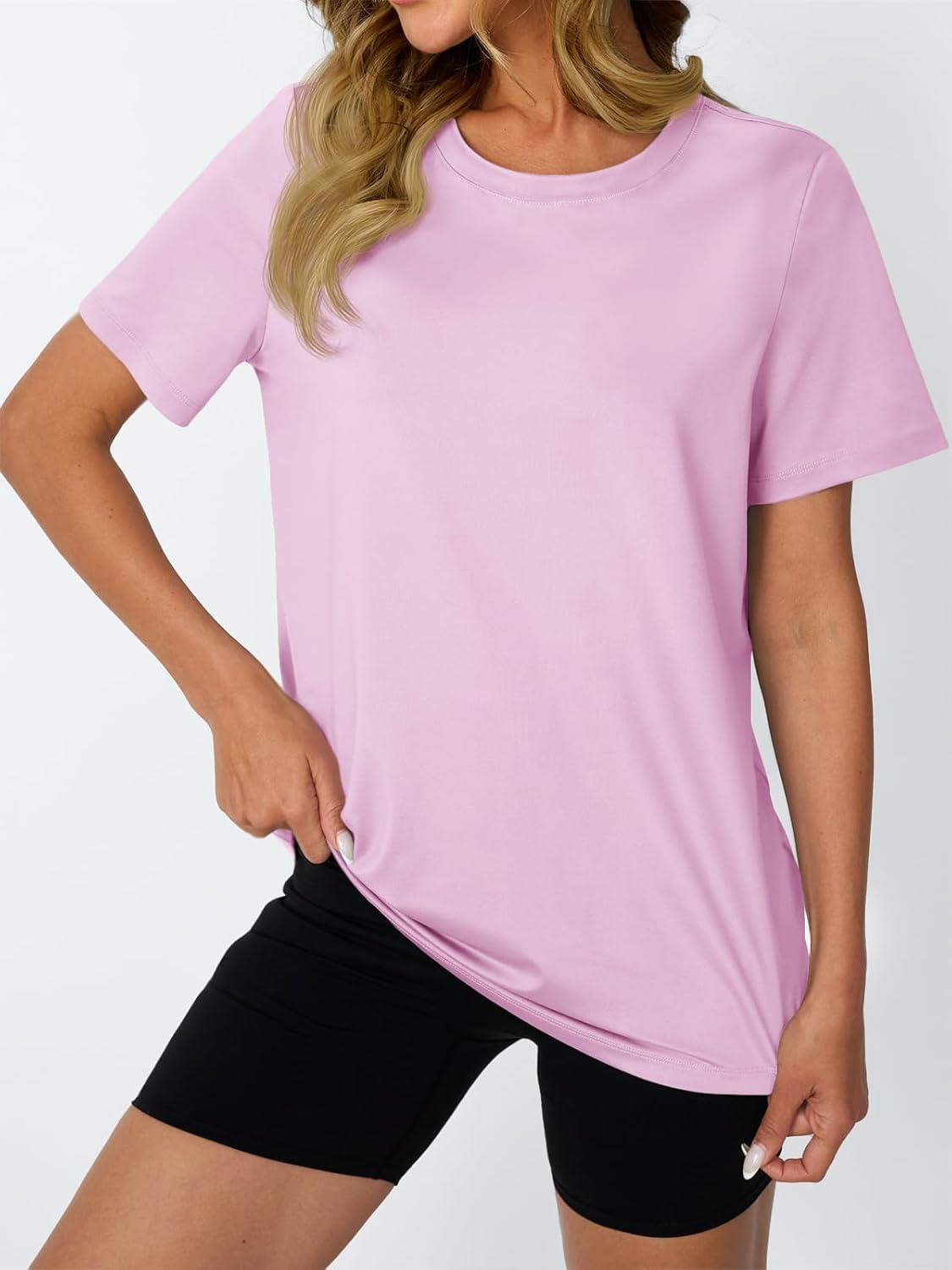 imageAUTOMET Womens Workout Tops Short Sleeve Gym Shirts Summer Athletic Yoga Tshirts Loose Fit Casual Clothes 2025Lightpink