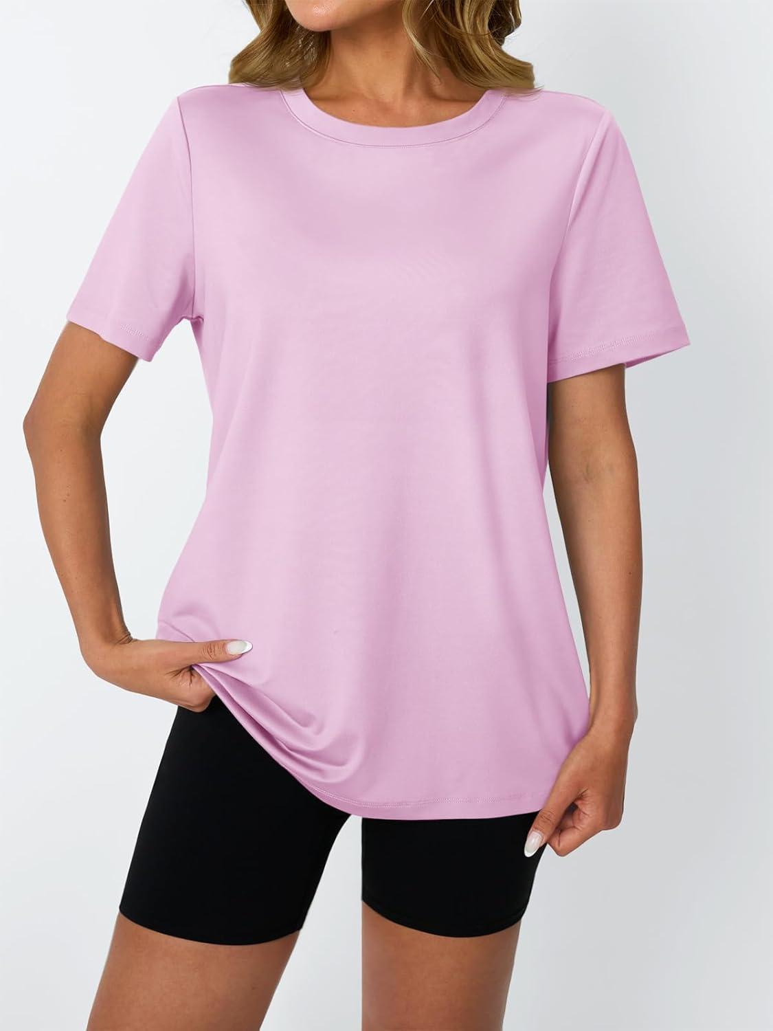 imageAUTOMET Womens Workout Tops Short Sleeve Gym Shirts Summer Athletic Yoga Tshirts Loose Fit Casual Clothes 2025Lightpink