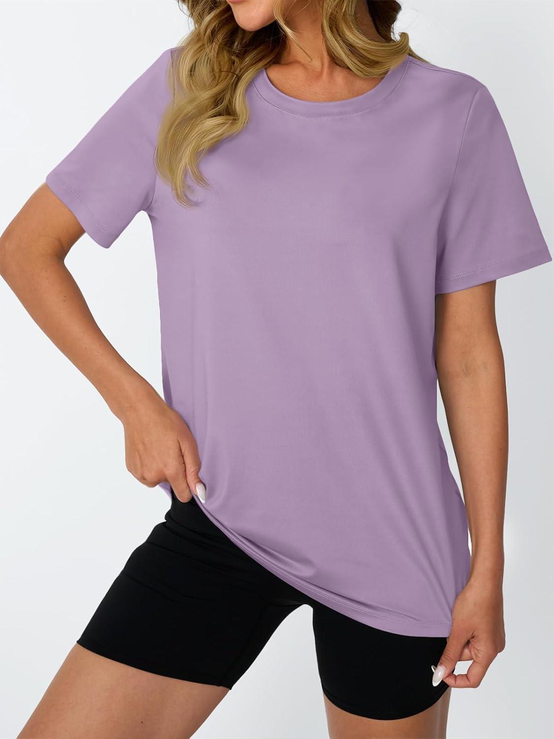 imageAUTOMET Womens Workout Tops Short Sleeve Gym Shirts Summer Athletic Yoga Tshirts Loose Fit Casual Clothes 2025Purple