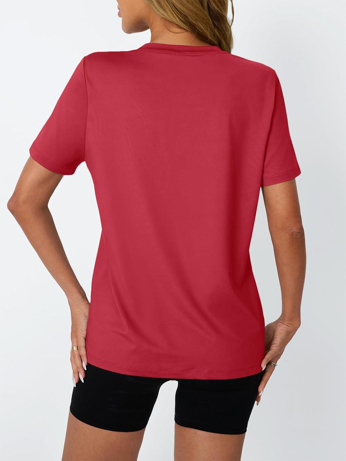 imageAUTOMET Womens Workout Tops Short Sleeve Gym Shirts Summer Athletic Yoga Tshirts Loose Fit Casual Clothes 2025Red