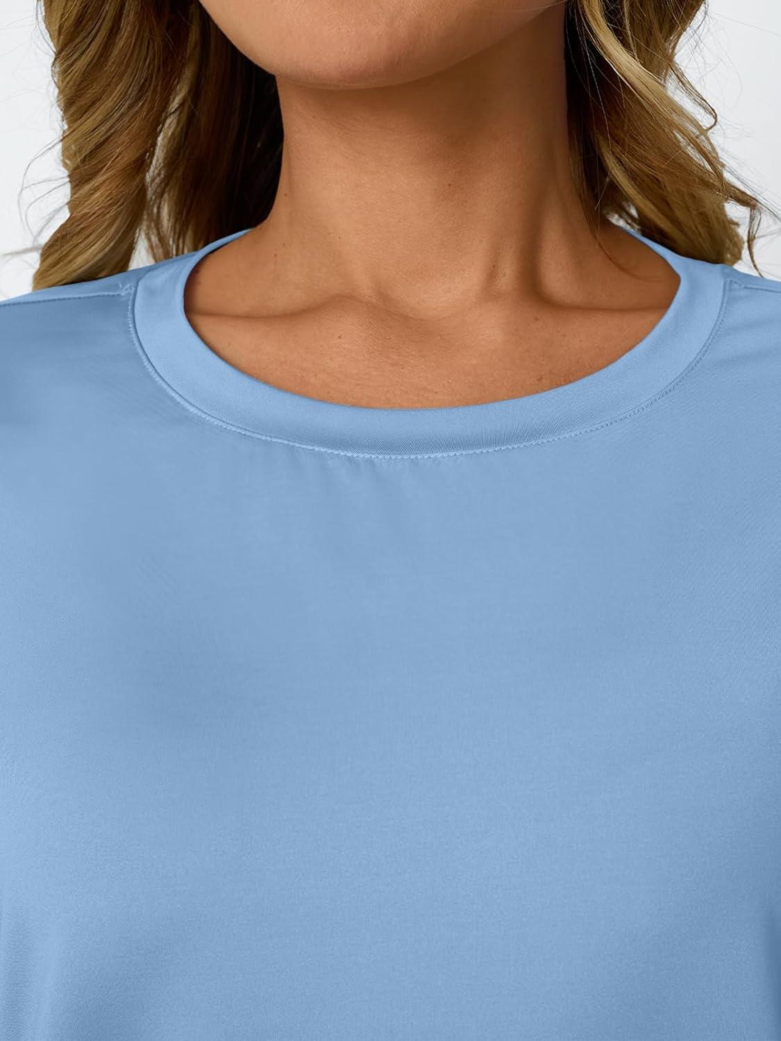 imageAUTOMET Womens Workout Tops Short Sleeve Gym Shirts Summer Athletic Yoga Tshirts Loose Fit Casual Clothes 2025Skyblue