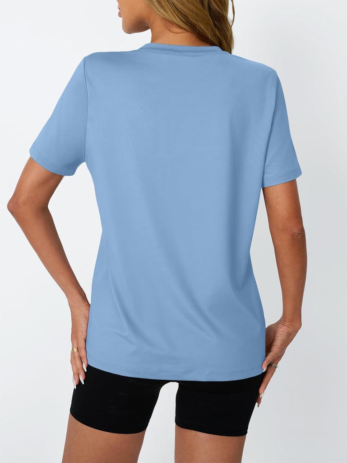 imageAUTOMET Womens Workout Tops Short Sleeve Gym Shirts Summer Athletic Yoga Tshirts Loose Fit Casual Clothes 2025Skyblue