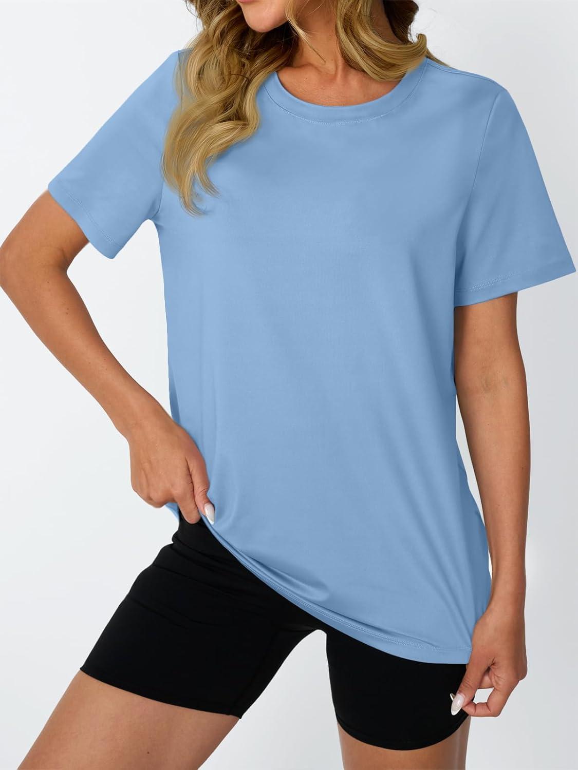 imageAUTOMET Womens Workout Tops Short Sleeve Gym Shirts Summer Athletic Yoga Tshirts Loose Fit Casual Clothes 2025Skyblue