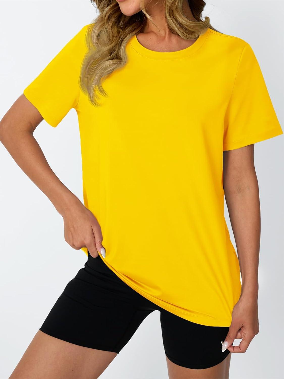 imageAUTOMET Womens Workout Tops Short Sleeve Gym Shirts Summer Athletic Yoga Tshirts Loose Fit Casual Clothes 2025Yellow