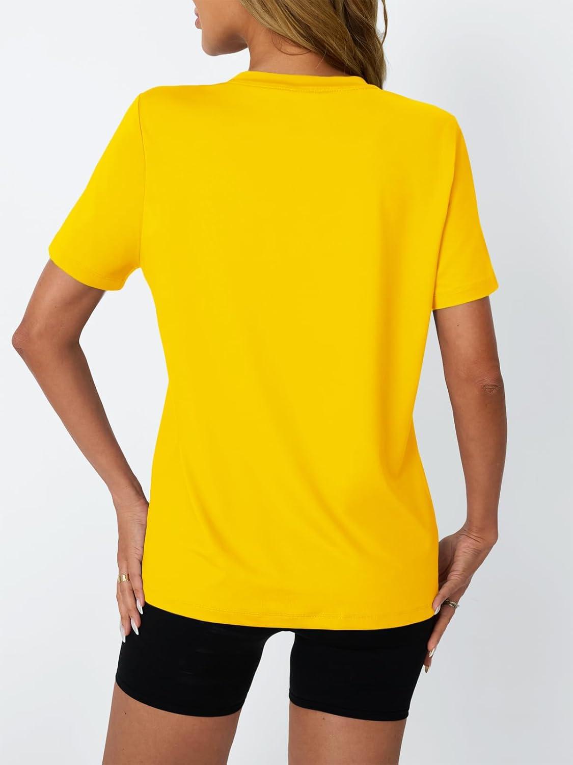imageAUTOMET Womens Workout Tops Short Sleeve Gym Shirts Summer Athletic Yoga Tshirts Loose Fit Casual Clothes 2025Yellow