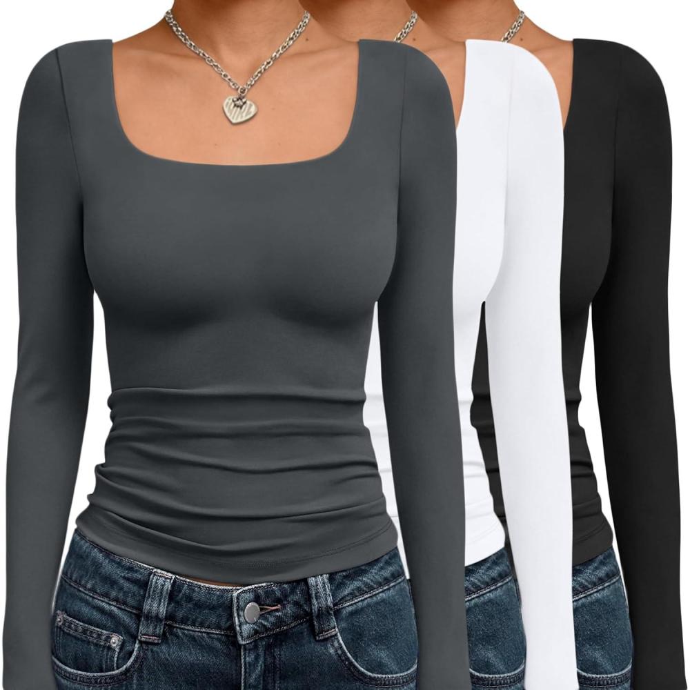 imageAUTOMET 3 Pack Womens Long Sleeve Shirts Fall Fashion Scoop Neck Crop Tops Basic Layer Slim Fit Y2K ClothesBlack white grey