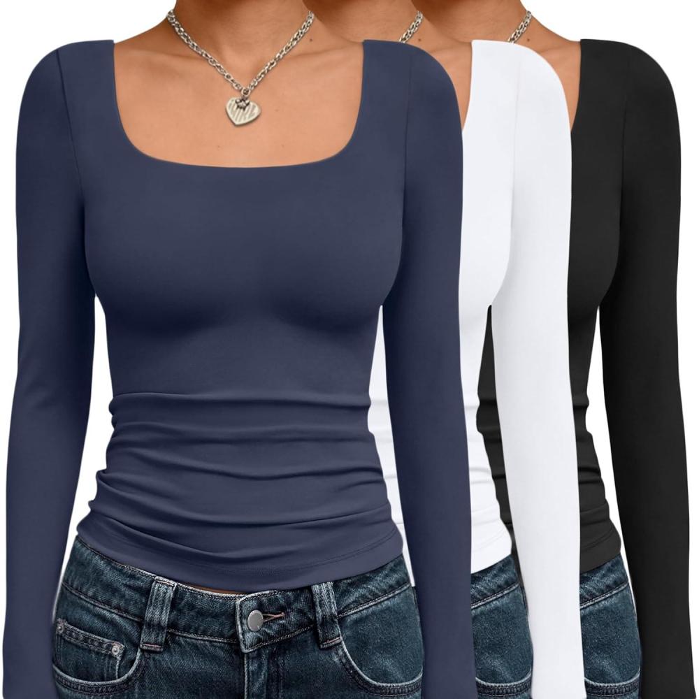 imageAUTOMET 3 Pack Womens Long Sleeve Shirts Fall Fashion Scoop Neck Crop Tops Basic Layer Slim Fit Y2K ClothesBlack white navy