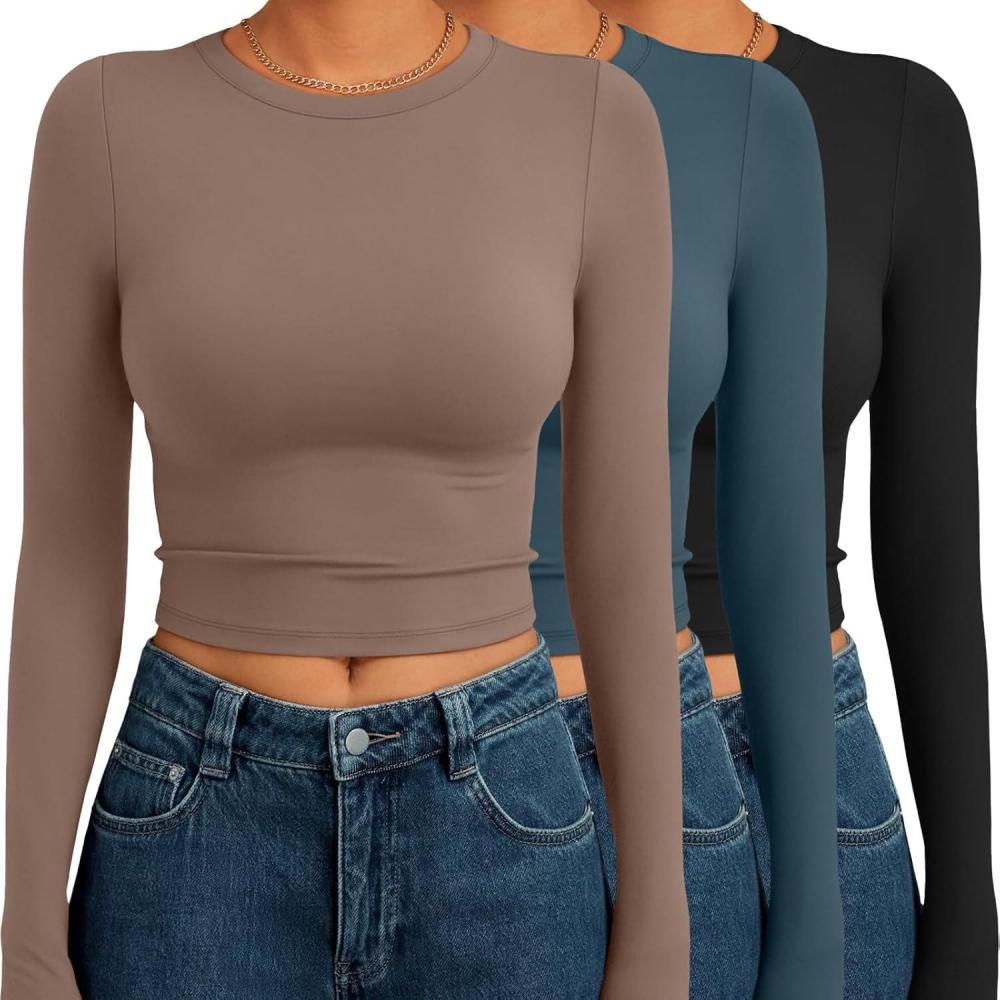imageAUTOMET 3 Pack Womens Long Sleeve Shirts Y2K Going Out Crop Tops Cute Basic Slim Fitted Fall Fashion Outfits 2025 ClothesCoffegreyblueblack