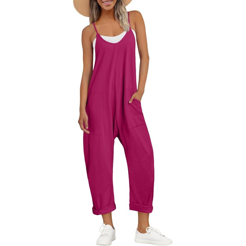 imageAUTOMET Jumpsuits for Women Casual Summer Outfits Rompers Comfy Beach Vacation Trendy Overalls Jumpers Fashion Clothes 2025Hotpink