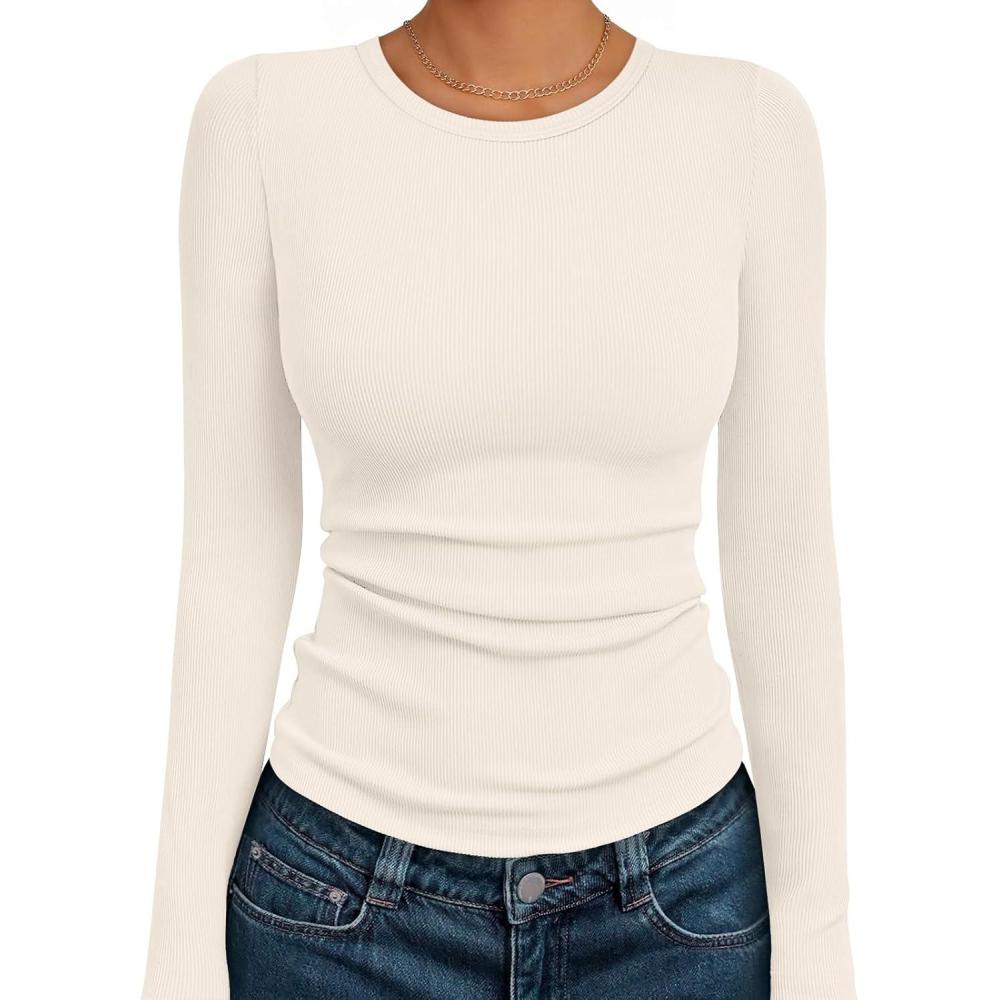imageAUTOMET Long Sleeve Shirts Blouses Fall Fashion Ribbed Basic Tops Winter ClothesBeige