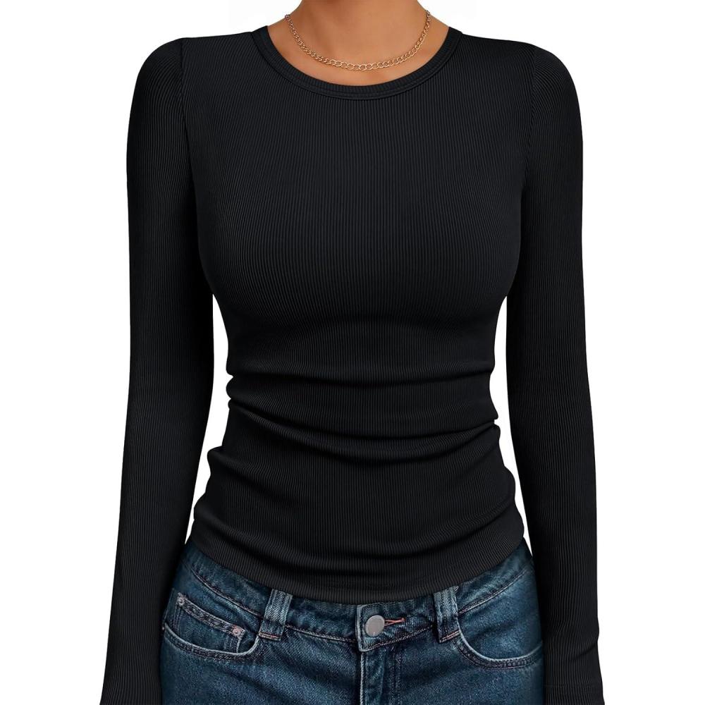 imageAUTOMET Long Sleeve Shirts Blouses Fall Fashion Ribbed Basic Tops Winter ClothesBlack