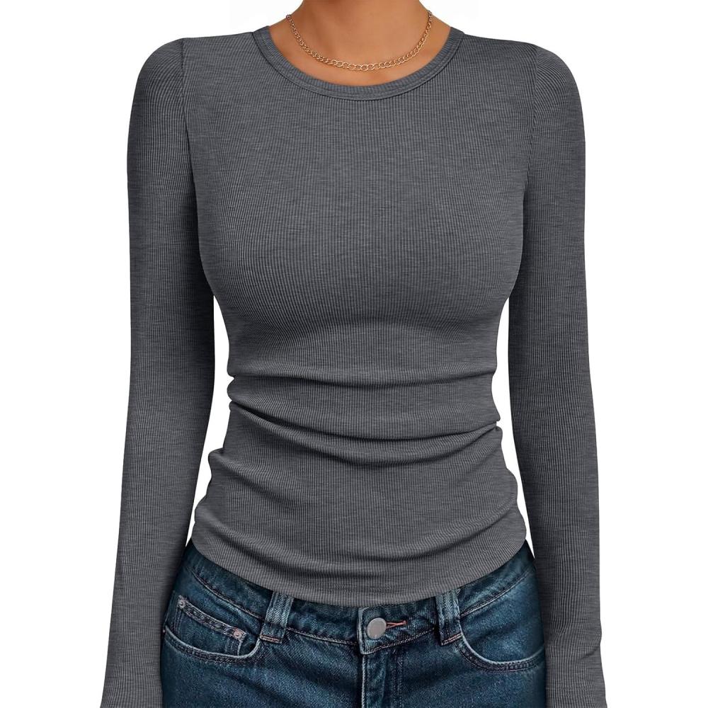 imageAUTOMET Long Sleeve Shirts Blouses Fall Fashion Ribbed Basic Tops Winter ClothesDark Grey