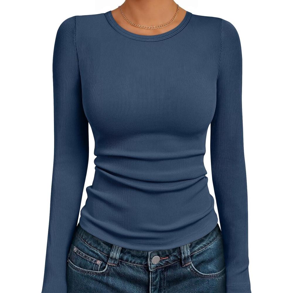 imageAUTOMET Long Sleeve Shirts Blouses Fall Fashion Ribbed Basic Tops Winter ClothesHaze Blue