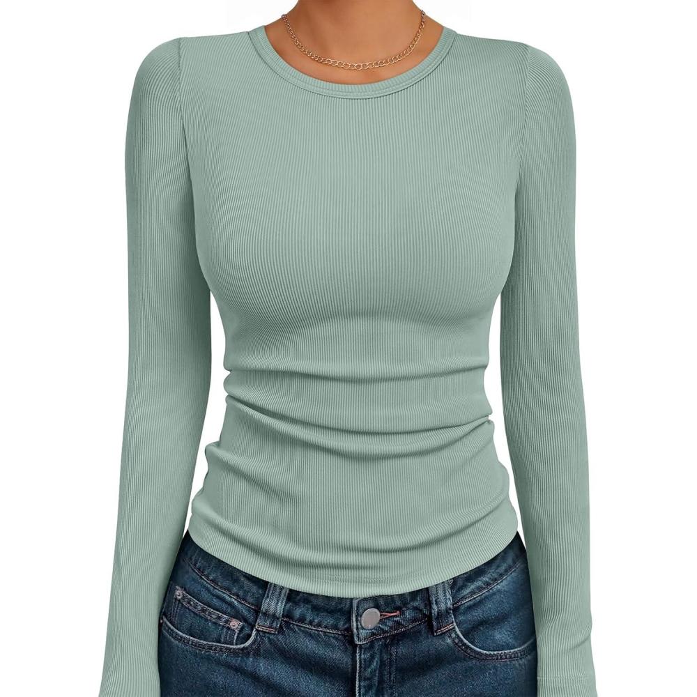 imageAUTOMET Long Sleeve Shirts Blouses Fall Fashion Ribbed Basic Tops Winter ClothesSage Green