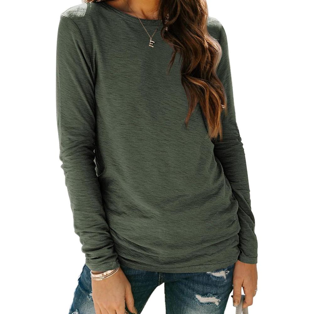 imageAUTOMET Long Sleeve Shirts for Women Business Casual Tops Fall Fashion Clothes Workout Plus Size Teacher Winter Outfits 202501armygreen