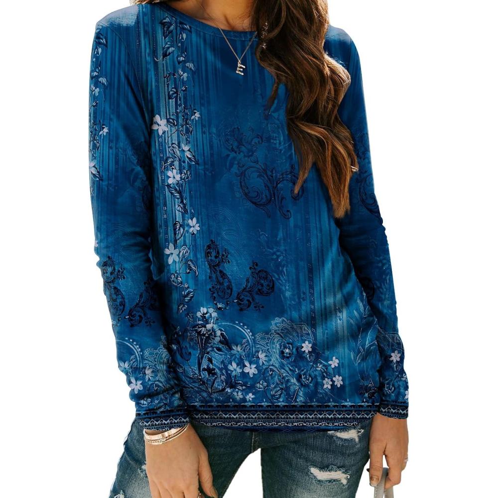 imageAUTOMET Long Sleeve Shirts for Women Business Casual Tops Fall Fashion Clothes Workout Plus Size Teacher Winter Outfits 2025Flowernavy