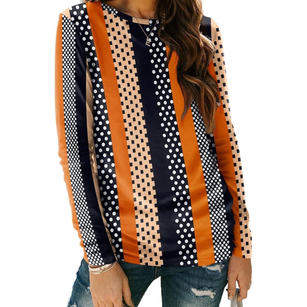 imageAUTOMET Long Sleeve Shirts for Women Business Casual Tops Fall Fashion Clothes Workout Plus Size Teacher Winter Outfits 2025Stripeddots