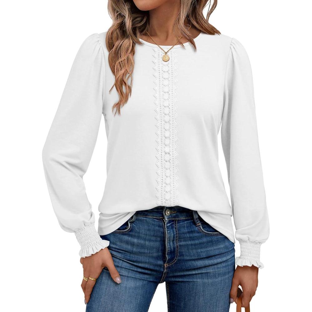 imageAUTOMET Long Sleeve Shirts for Women Business Dressy Casual Tops Work Blouses Pleated TunicsWhite