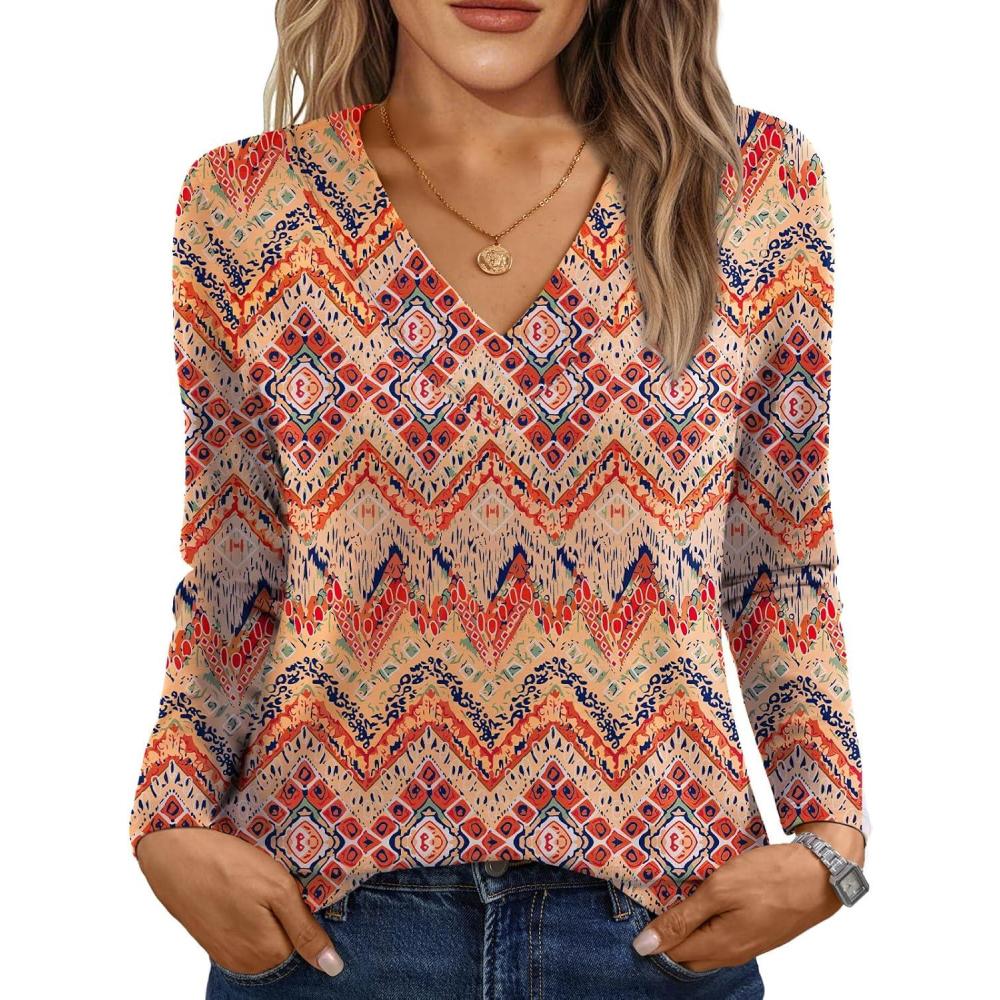 imageAUTOMET Long Sleeve Shirts for Women Tops V Neck Casual Top Comfortable Shirt Soft Basic Tees Women BlousesBohoprint2