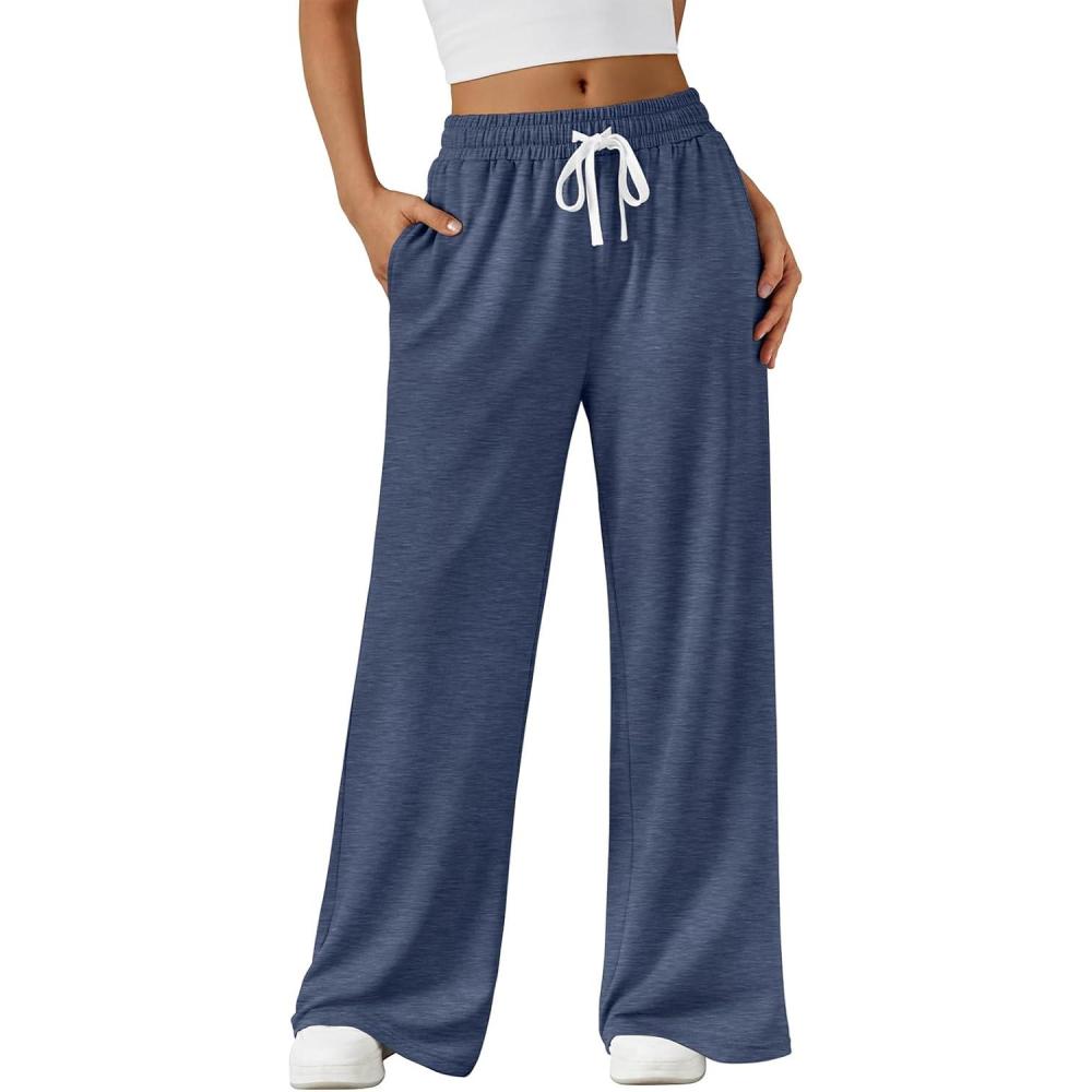 imageAUTOMET Lounge Pants Women Wide Leg Casual Sweatpants Baggy Workout Sweat Pajamas Pants Fall Fashion Outfits with PocketsNavy