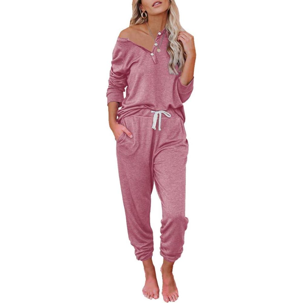 imageAUTOMET Lounge Sets for Women Comfy 2 Piece Pajamas Sets Fall Loungewear Pjs Outfits Sweatsuits with Sweatpants 2025Pink