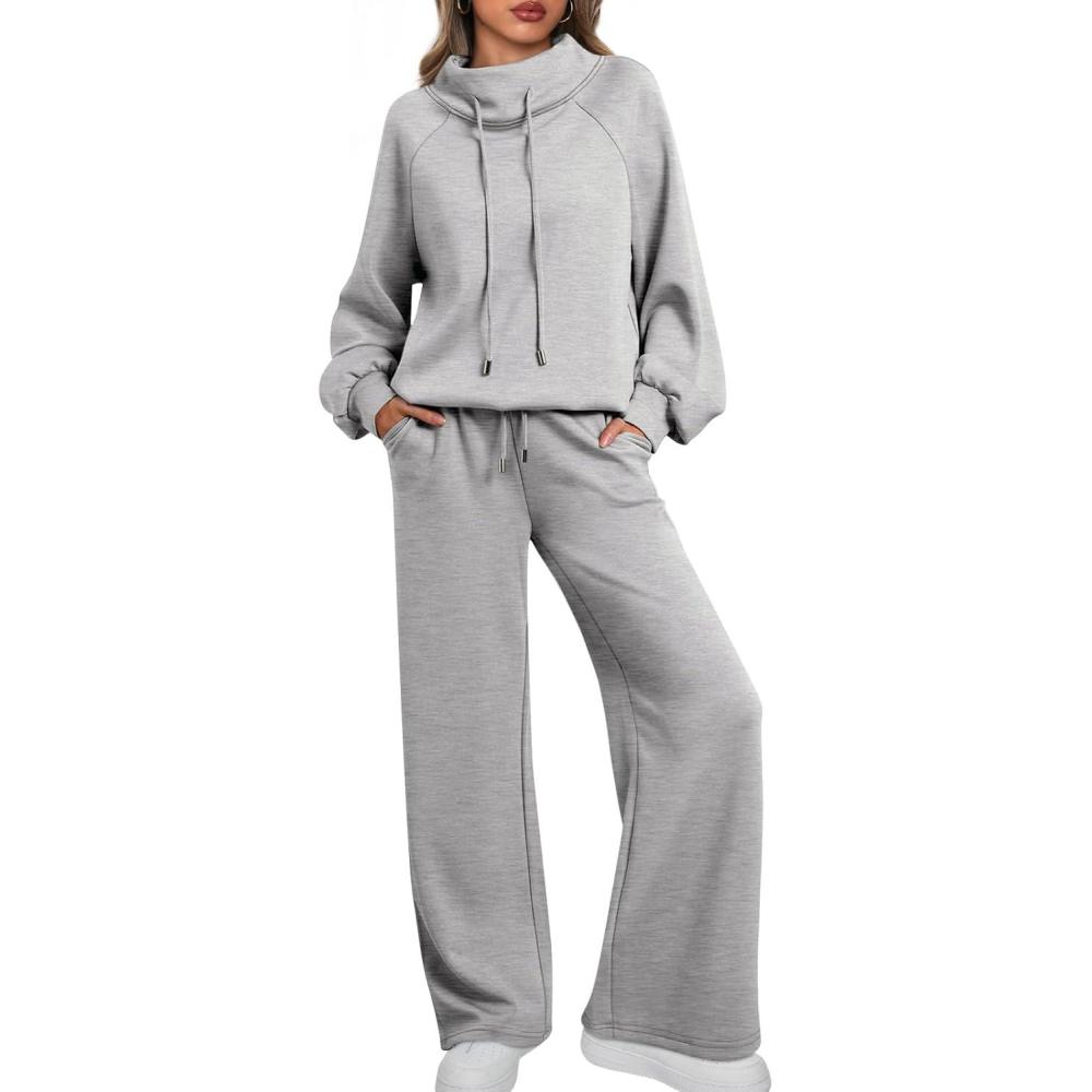 imageAUTOMET Lounge Sets for Women Sweatsuits 2 Piece Outfits 2025 Fall Drawstring Sweatshirt Wide Leg Sweatpants TracksuitGrey
