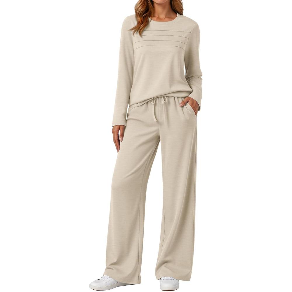 imageAUTOMET Sweatsuits Women 2 Piece Outfit Fall Airport Lounge Sweat Sets With Wide Leg Pants Track Fashion Suits 2025Beige