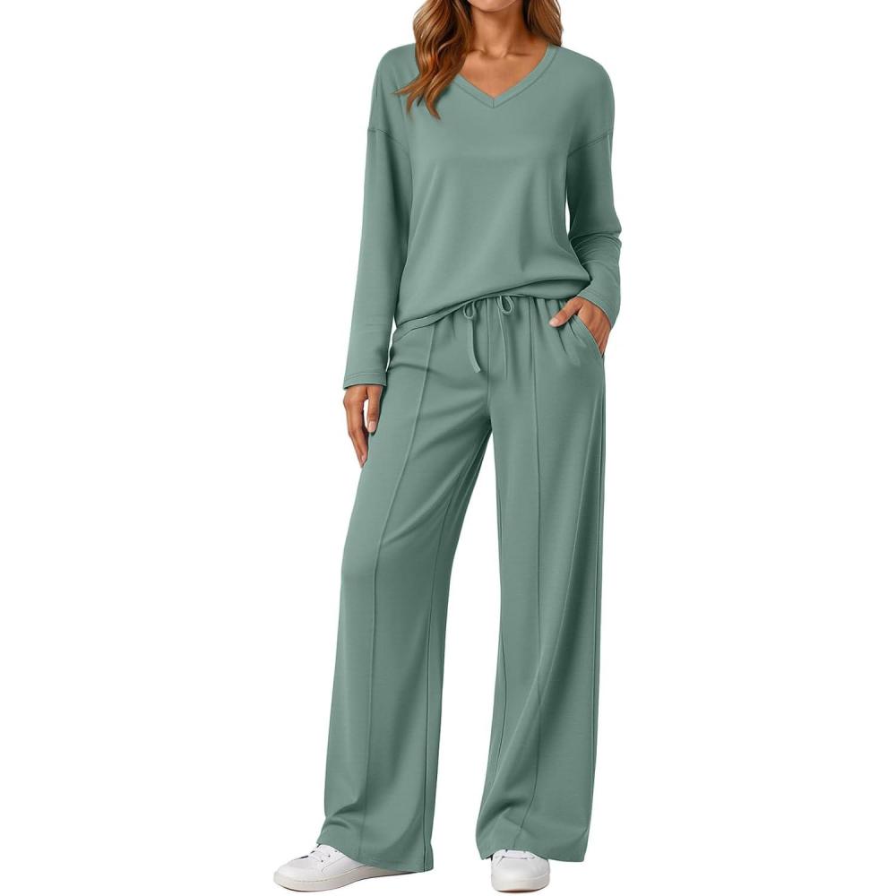 imageAUTOMET Sweatsuits Women 2 Piece Outfit Fashion Travel Lounge Sets With Wide Leg Pants Airport Track Suits Fall Clothes 2025Green