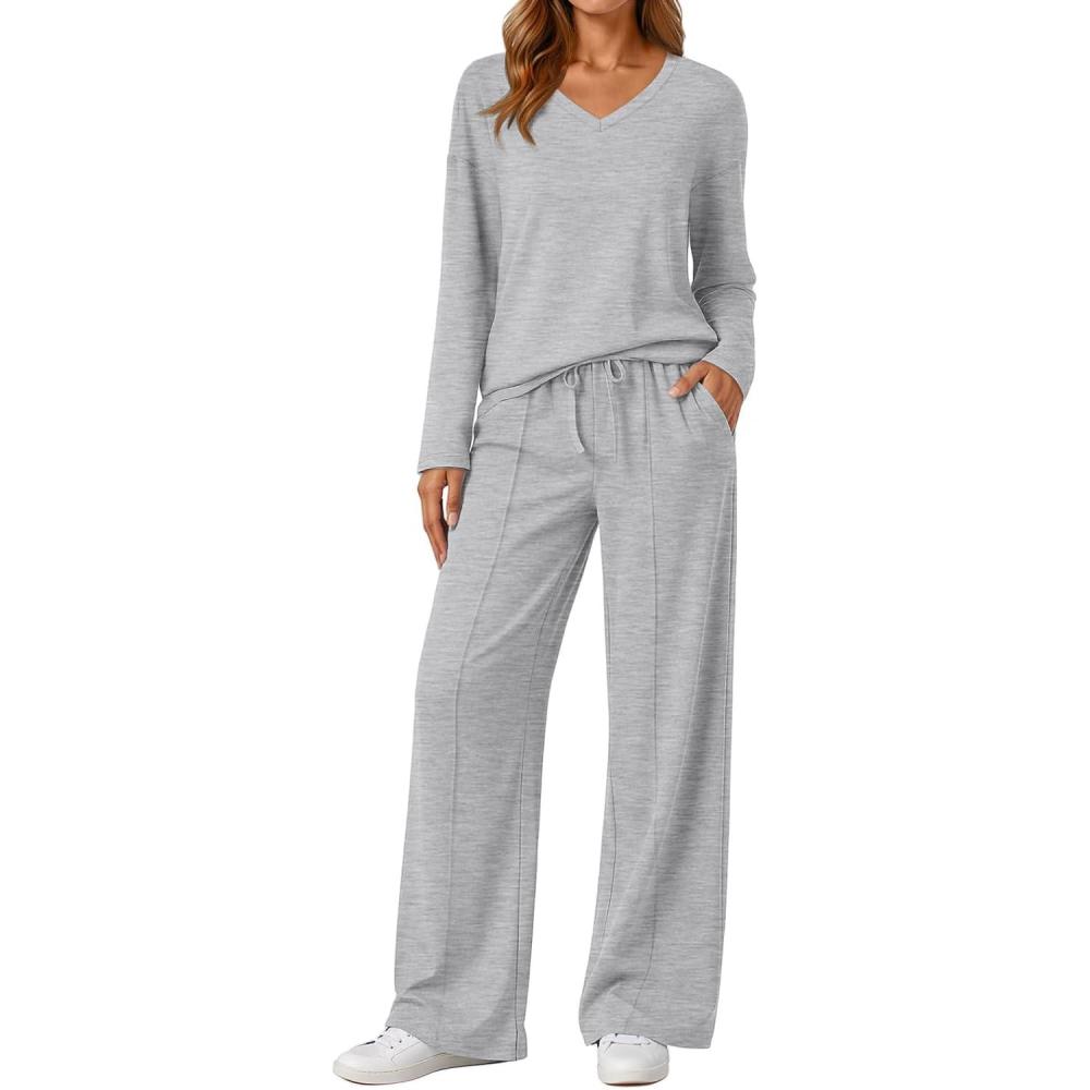 imageAUTOMET Sweatsuits Women 2 Piece Outfit Fashion Travel Lounge Sets With Wide Leg Pants Airport Track Suits Fall Clothes 2025Grey