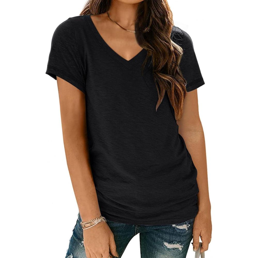 imageAUTOMET TShirts Short Sleeve V Neck Tees Tops for Women Fashion Trendy Lightweight Soft Casual Summer Outfits Clothes 2025Black