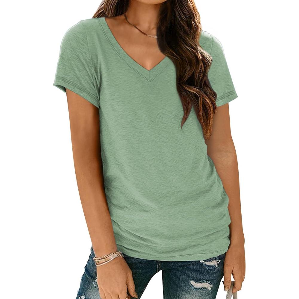 imageAUTOMET TShirts Short Sleeve V Neck Tees Tops for Women Fashion Trendy Lightweight Soft Casual Summer Outfits Clothes 2025Green
