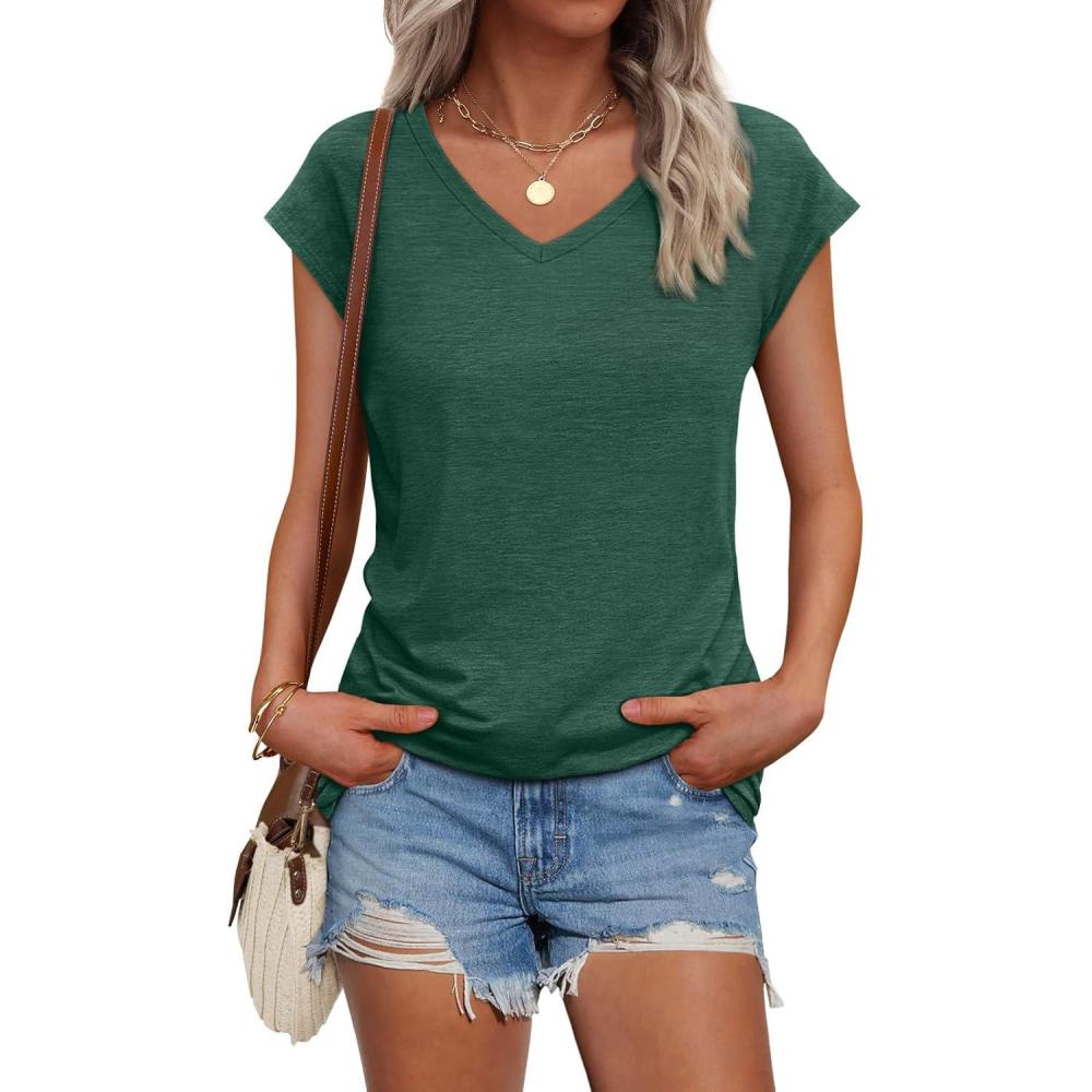 imageAUTOMET V Neck T Shirts for Women Spring Summer Fall Tops Teacher Work Business Dressy Casual Blouses Basic Tees Boho FashionGreen