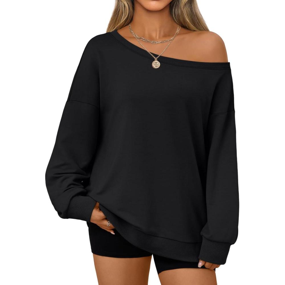 imageAUTOMET Women Off the Shoulder Sweatshirt Oversized Tops Fall Outfits 2025 Y2k Clothes Fashion Clothing Trendy TopBlack