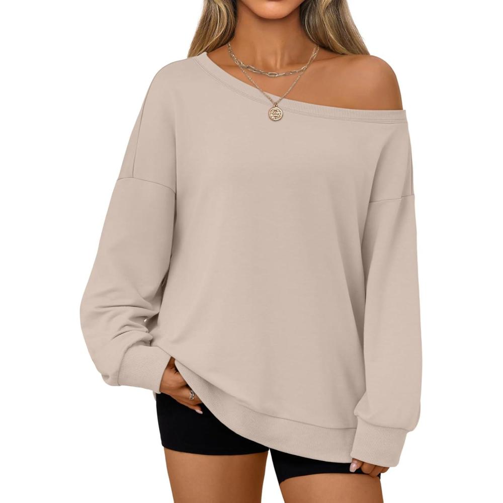 imageAUTOMET Women Off the Shoulder Sweatshirt Oversized Tops Fall Outfits 2025 Y2k Clothes Fashion Clothing Trendy TopKhaki