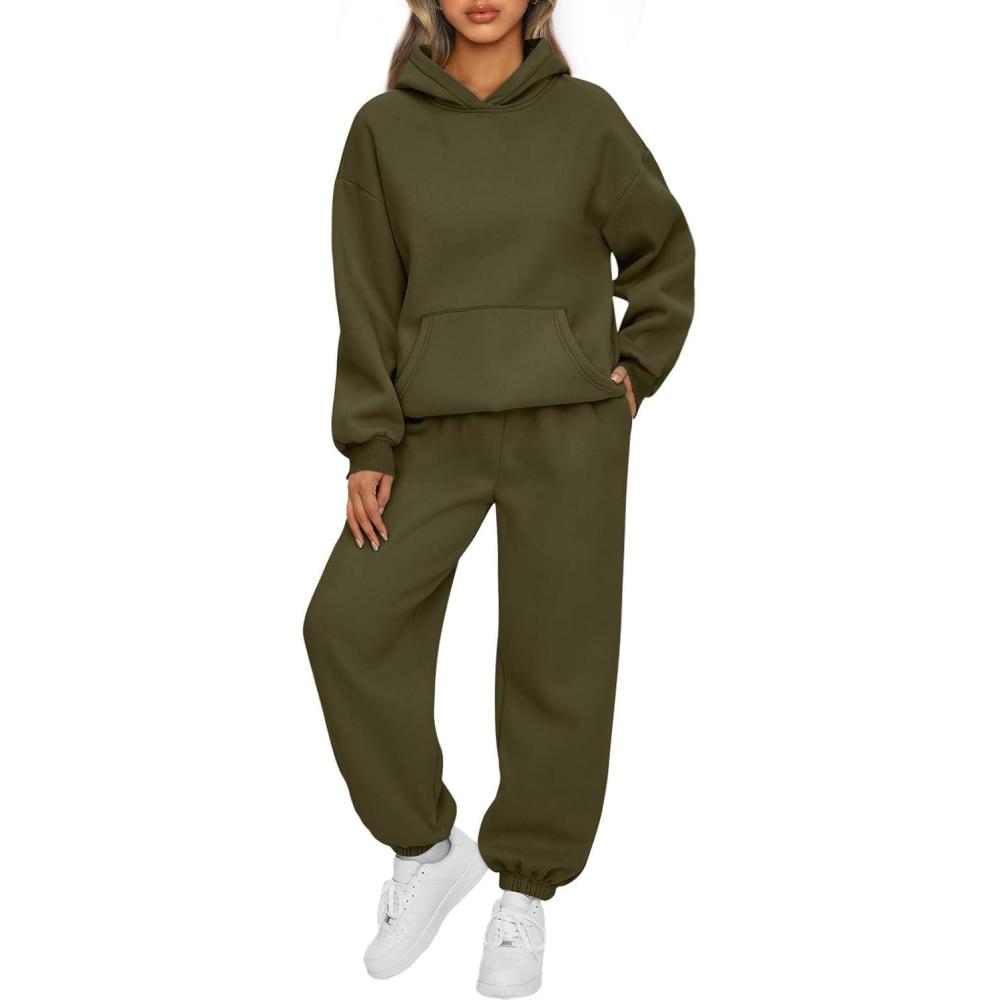 imageAUTOMET Womens 2 Piece Outfits Lounge Hoodie Sweatsuit Sets Plus Size Fall Fashion Clothes Airport Travel Pants TracksuitsArmygreen
