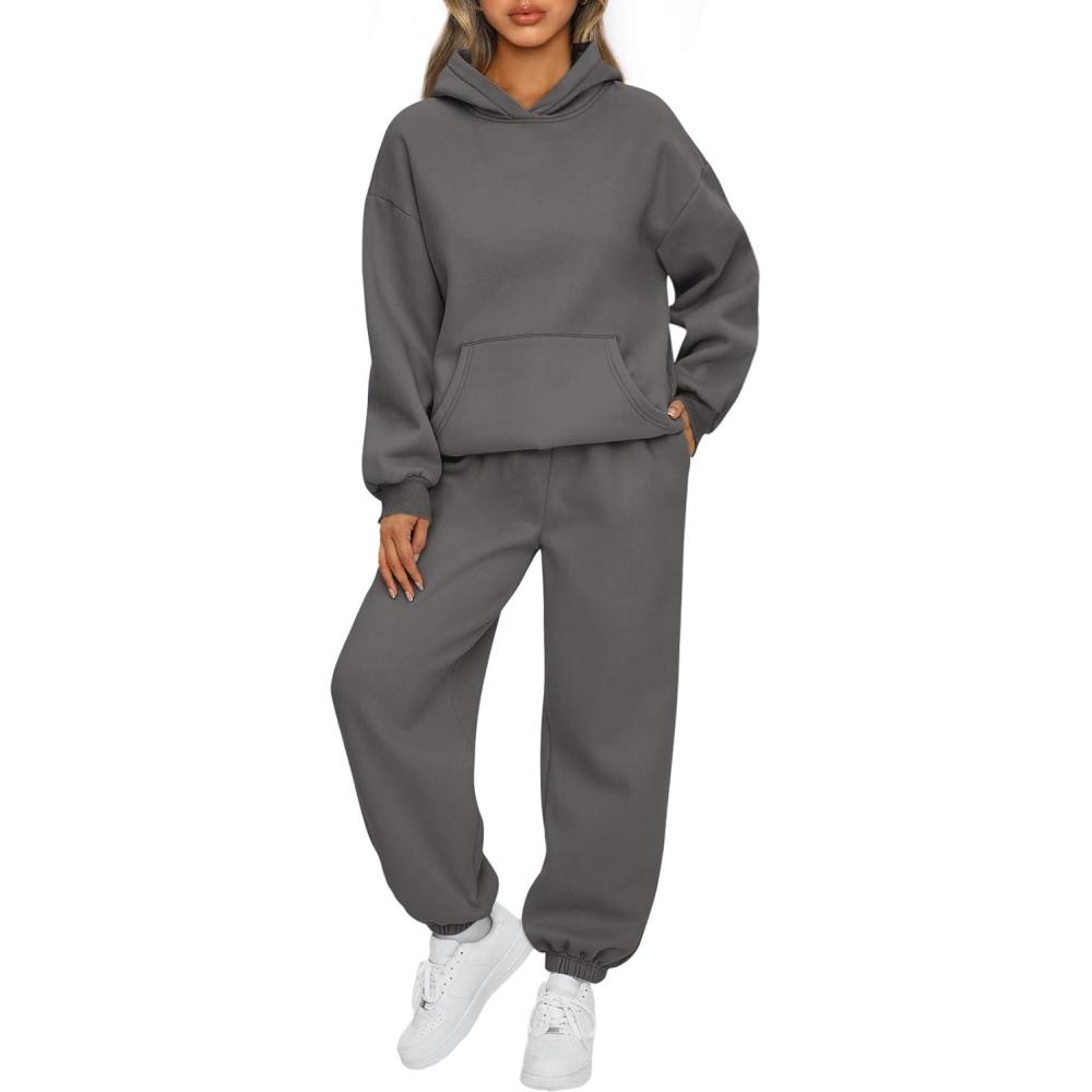imageAUTOMET Womens 2 Piece Outfits Lounge Hoodie Sweatsuit Sets Plus Size Fall Fashion Clothes Airport Travel Pants TracksuitsBlackgrey